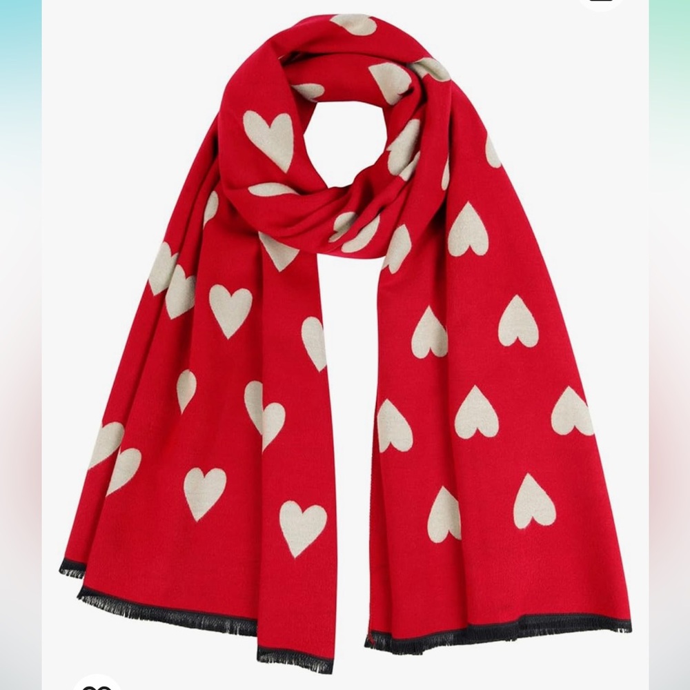 Reversible Scarf with Heart Print - red and beige - Picture 2 of 5